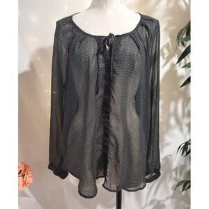 Old Navy Sheer Peasant Blouse Size XL Black Printed Cottage Dark Fairy Whimsy